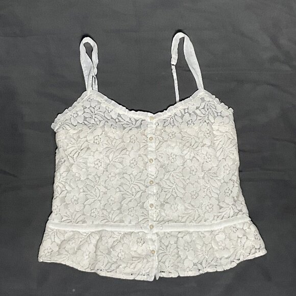 Hollister Top Women M Ivory Sleeveless Button Up Lined Tank‎ Boho Beach Summer - Picture 1 of 14